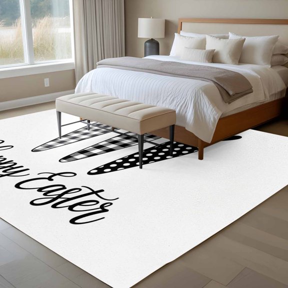 Area Rug 72×108in, Spring Black White Buffalo Checkered Carrot Floor Carpet Living Room Rug, Happ Easter Non-Slip Welcome Mat Indoor Rugs for Bedroom Dining Room