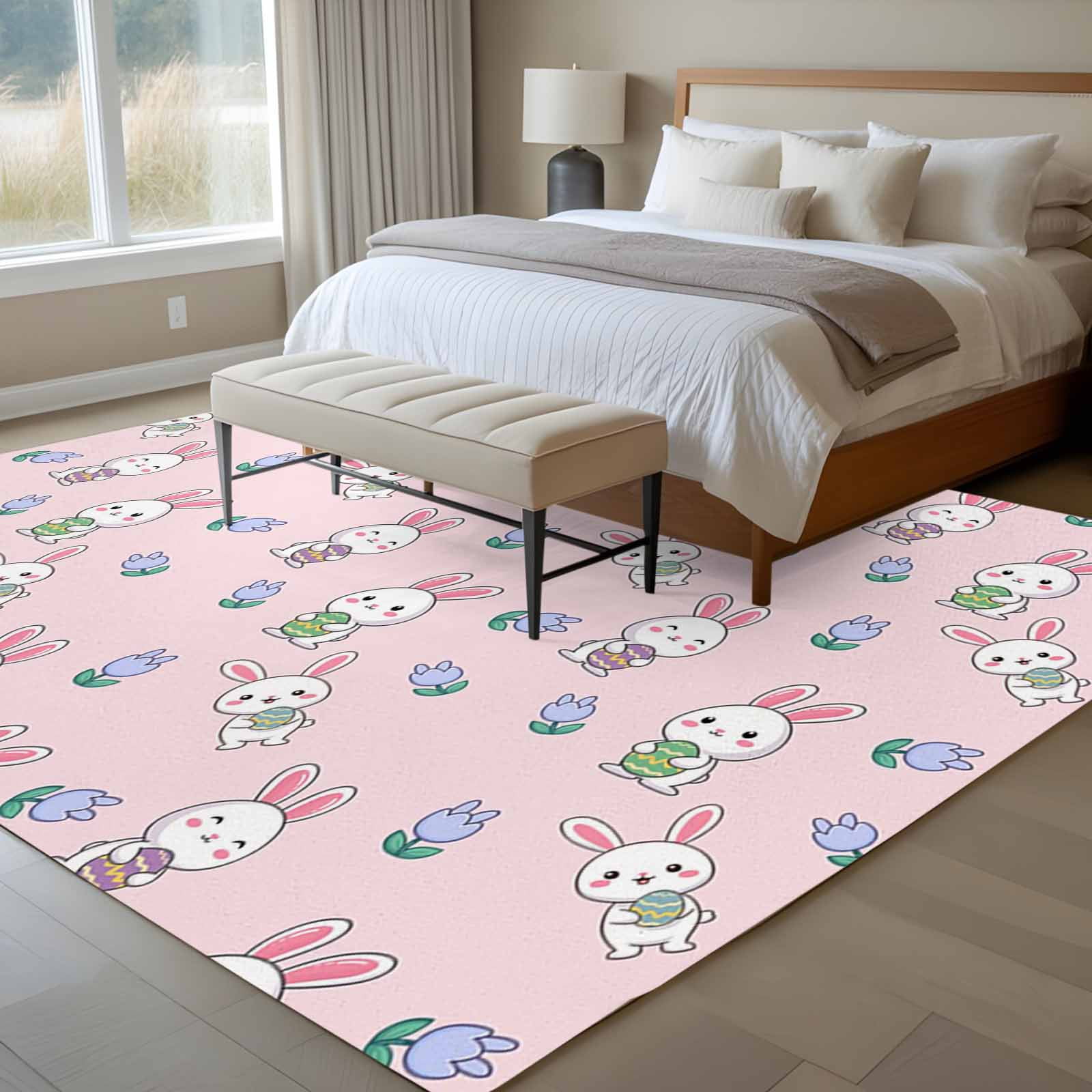 Area Rug 72×108in, Spring Easter Bunnies Eggs Floor Carpet Living Room ...