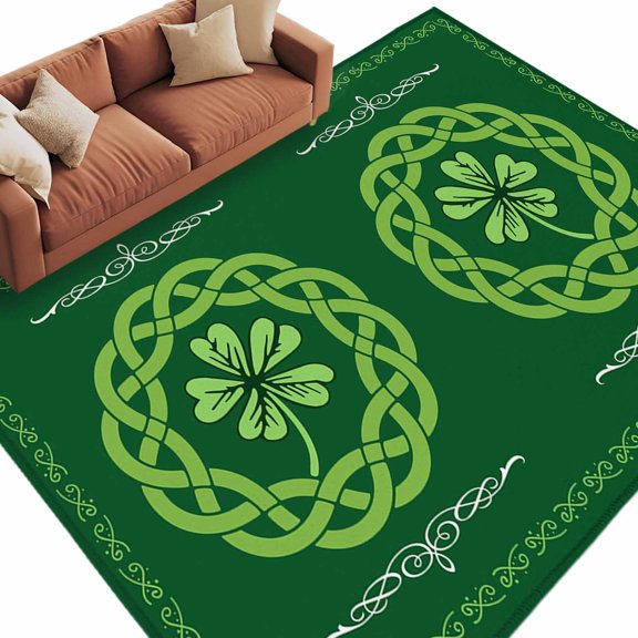 Area Rug 72×108in, St. Patrick's Day Celtic Cone Floor Carpet Living Room Rug, Farm Green Lucky Shamrock Non-Slip Welcome Mat Indoor Rugs for Bedroom Dining Room