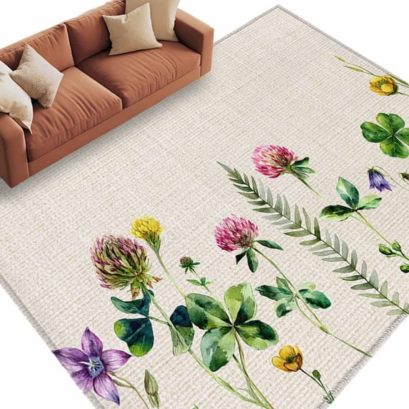 Area Rug 72×108in, St. Patrick's Day Shamrock Floral Floor Carpet Living Room Rug, Irish Plant Clovers Leaves Non-Slip Welcome Mat Indoor Rugs for Bedroom Dining Room