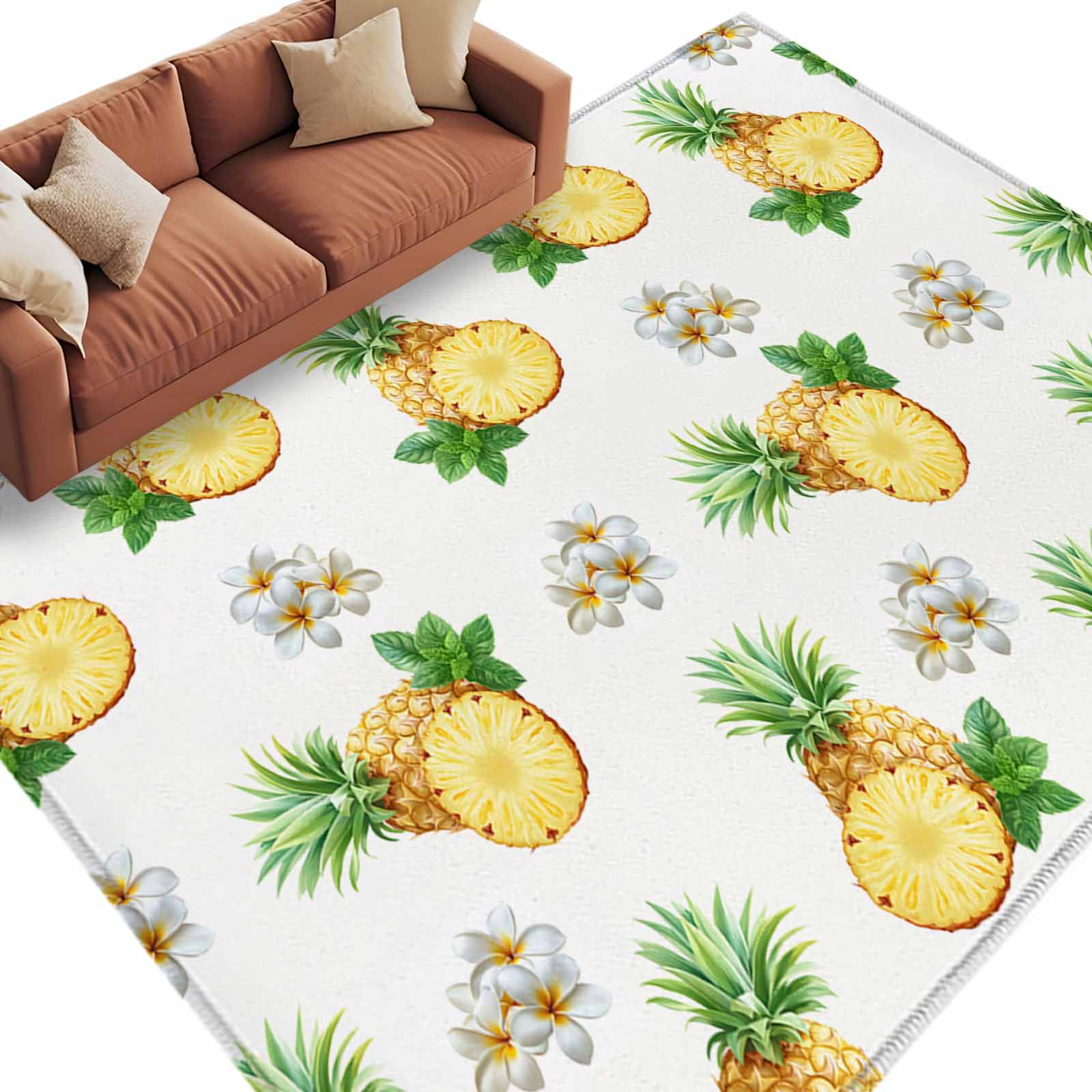 Pineaaple Insoired Rug Area Rug 72×108in, Summer Watercolor Pineapple Floor Carpet Living Room ...