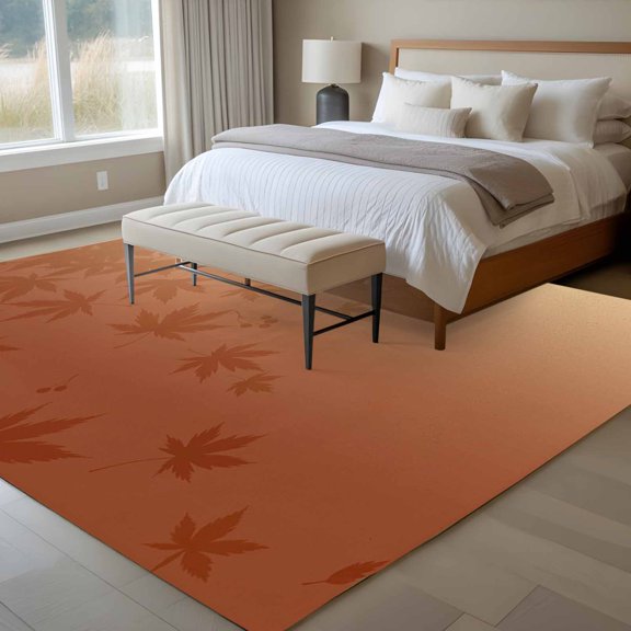 Area Rug 72×108in, Thanksgiving Maple Leaves Silhouette Floor Carpet Living Room Rug, Fallen Leaf Orange Ombre Non-Slip Welcome Mat Indoor Rugs for Bedroom Dining Room