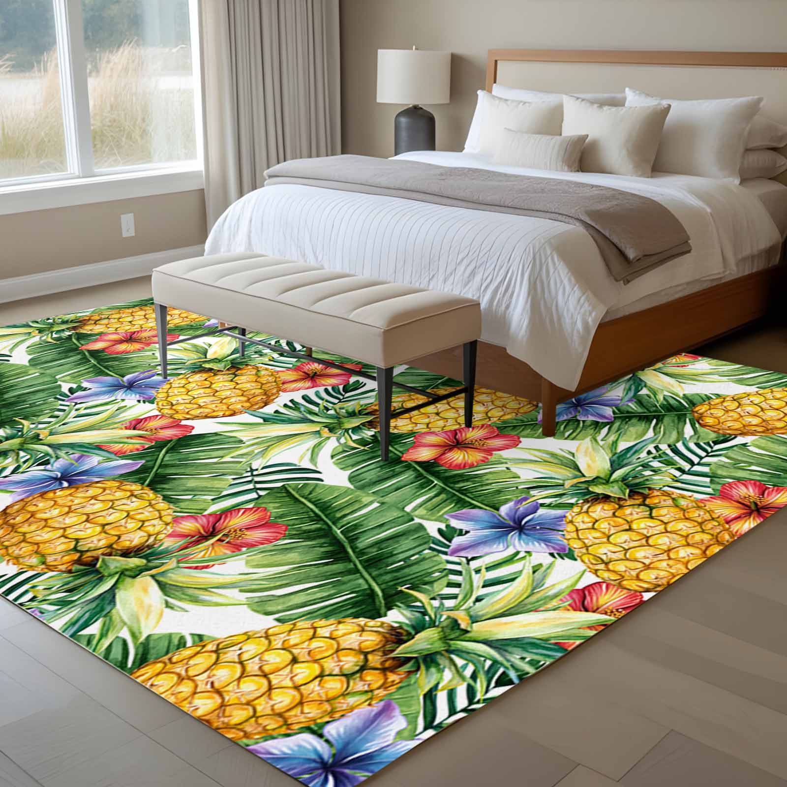 Pineaaple Insoired Rug Area Rug 72×108in, Tropical Pineapple Palm Leaf Flower Floor Carpet ...