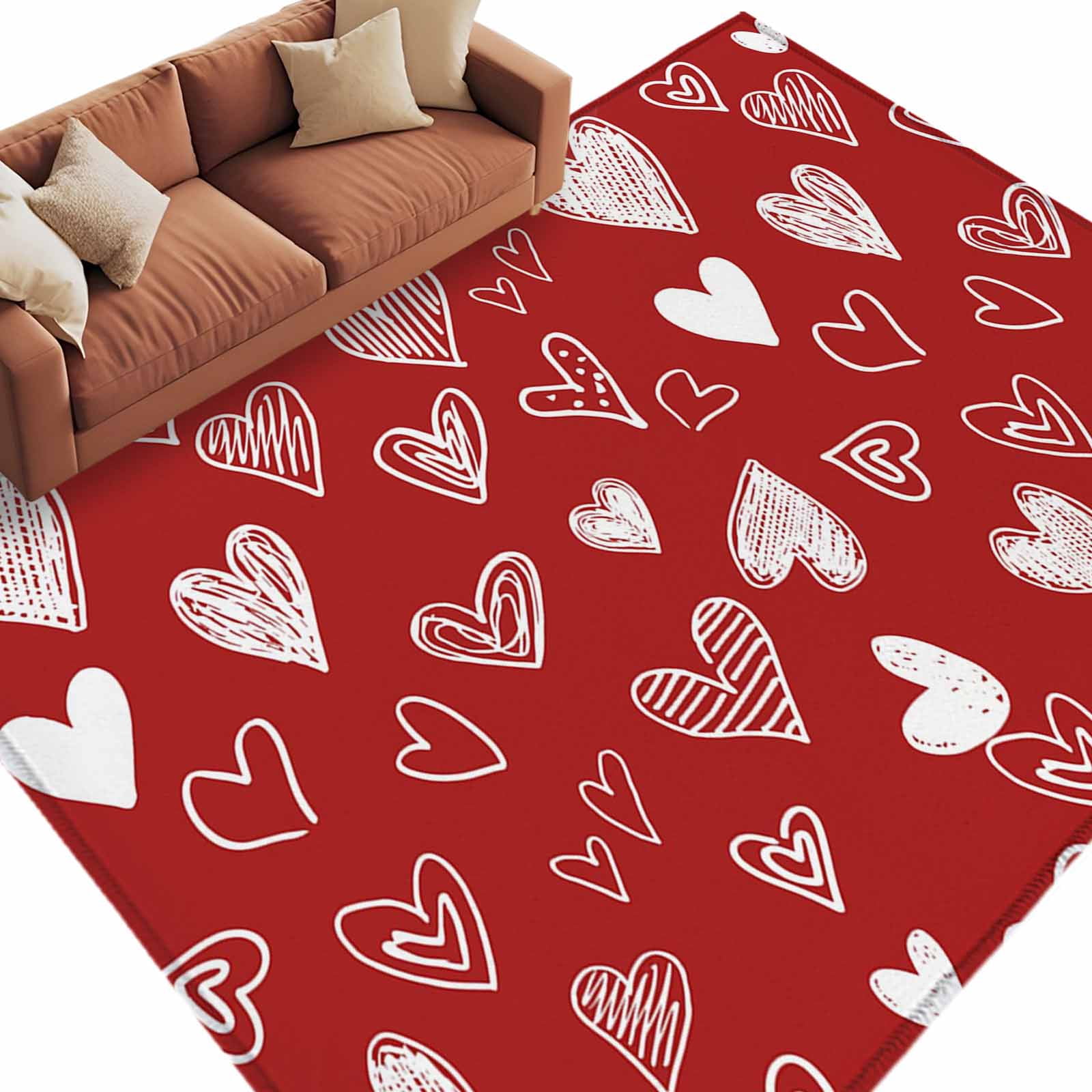 Area Rug 72×108in, Valentine's Day Sweetheart on Red Floor Carpet ...