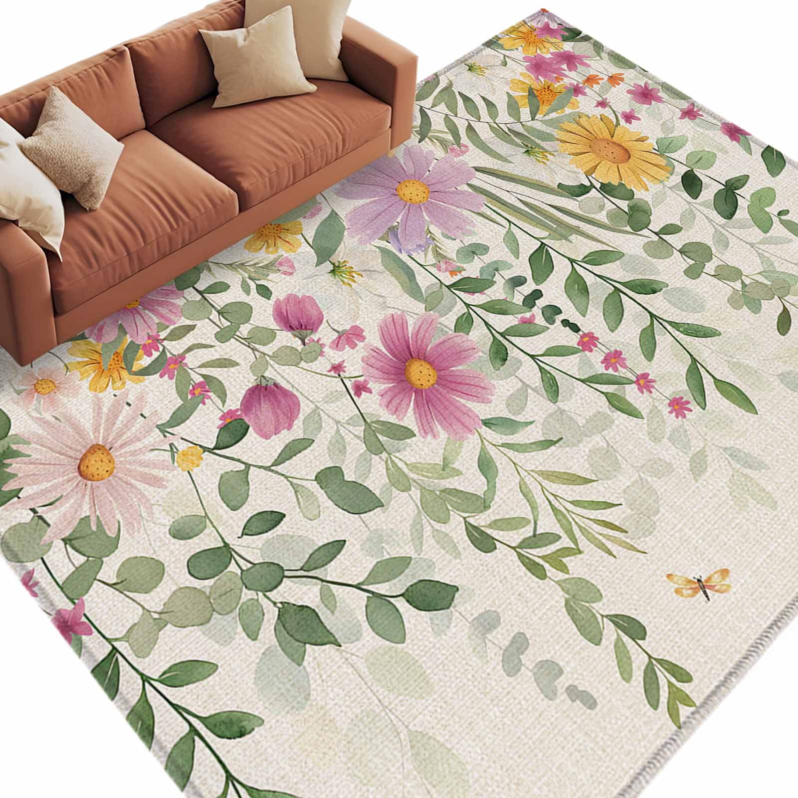 Area Rug 72×108in, Vintage Country Floral Leaves Floor Carpet Living ...