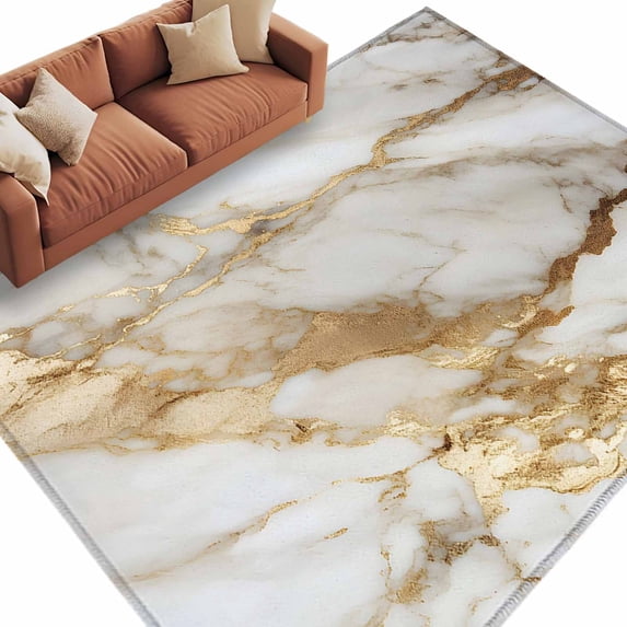Area Rug 72×108in, Watercolor Abstract Marble Texture Floor Carpet Living Room Rug, Gold Stripe Crack Stone Non-Slip Welcome Mat Indoor Rugs for Bedroom Dining Room