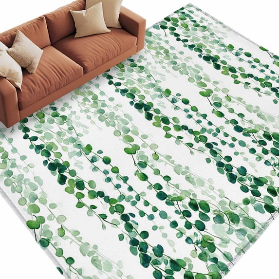 Area Rug 72×108in, Watercolor Eucalyptus Leaves Floor Carpet Living Room Rug, Vintage Plants Non-Slip Welcome Mat Indoor Rugs for Bedroom Dining Room
