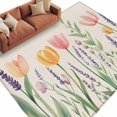 thumbnail image 1 of Area Rug 72×108in, Watercolor Flower Green Leaves Floor Carpet Living Room Rug, Spring Tulip Lavender on Linen Non-Slip Welcome Mat Indoor Rugs for Bedroom Dining Room, 1 of 9