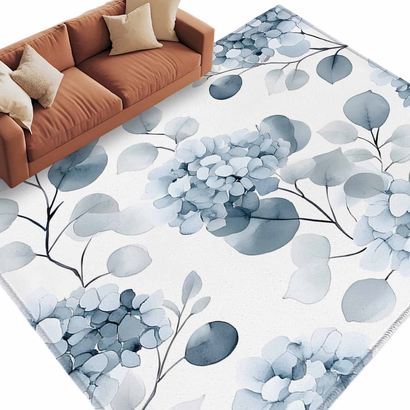 Area Rug 72×108in, Watercolor Pastoral Hydrangeas Flower Floor Carpet ...