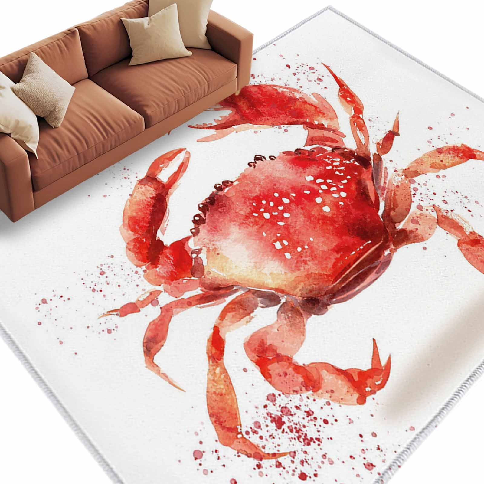 Area Rug 72×108in, Watercolor Red Crabs Abstract Art Floor Carpet ...