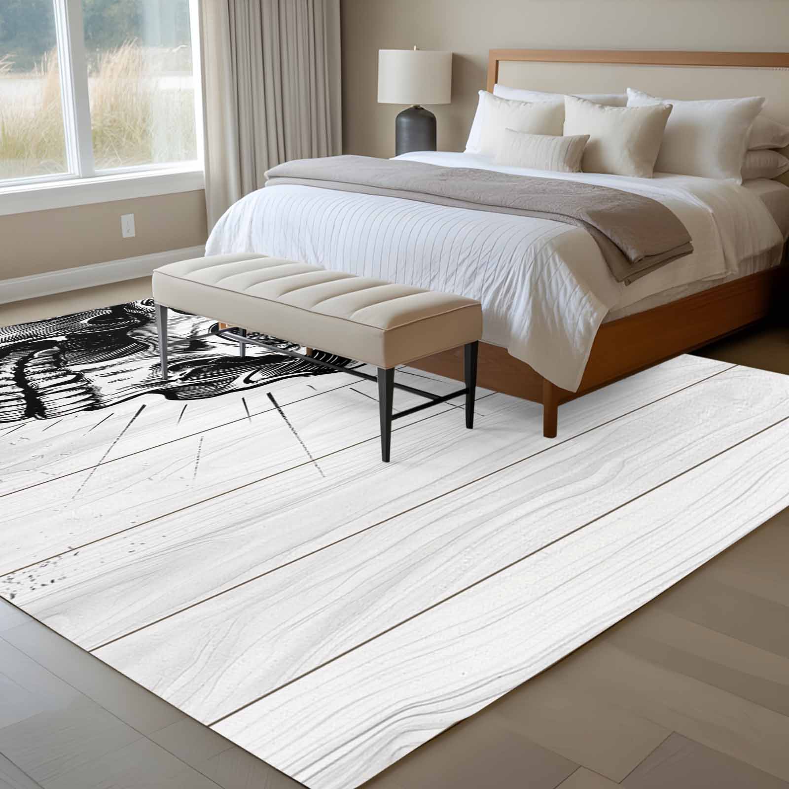 Skeleton Welcome Rug Area Rug 72×108in, Watercolor Skull Line Pattern Floor Carpet Living ...