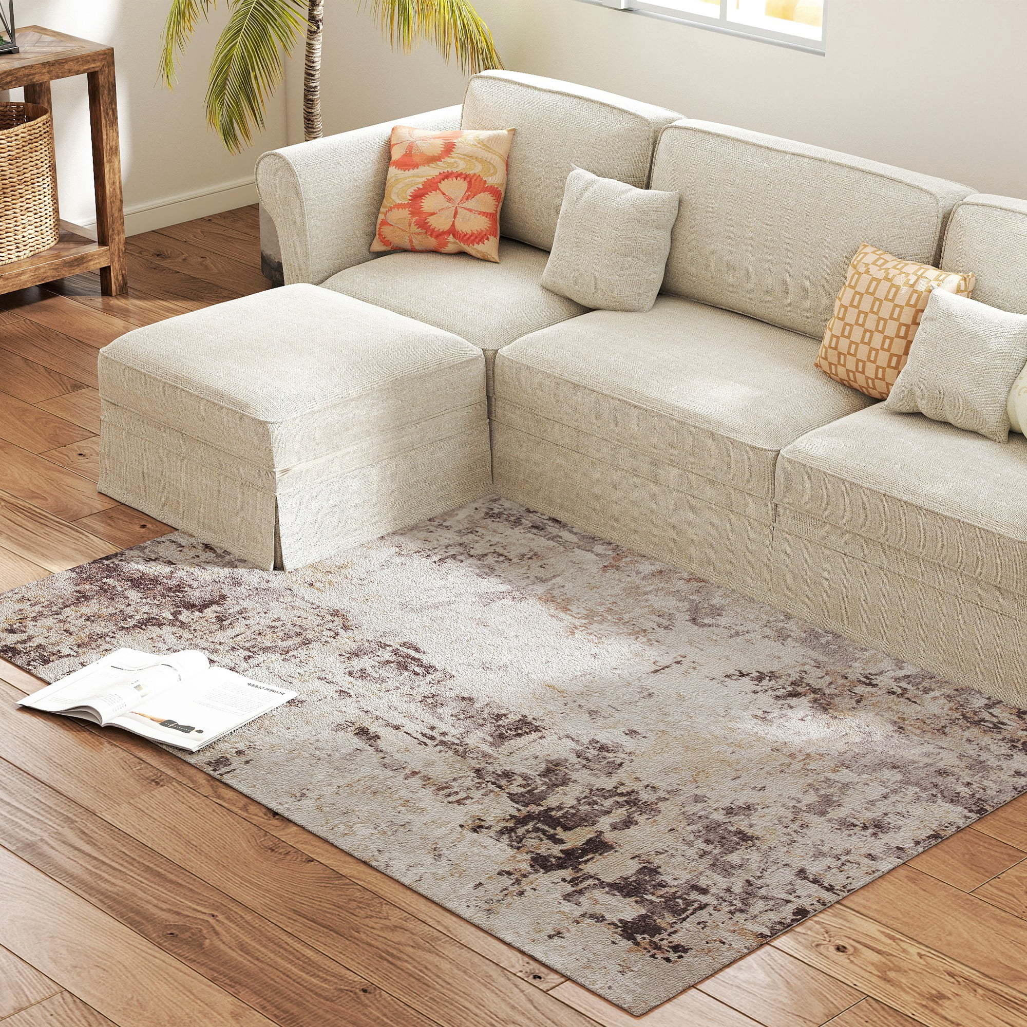 Area Rug 72"x47.6" Chenille Soft Non-Slip TPR Backing Machine Washable Rug for Living Room Bedroom