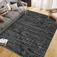 thumbnail image 1 of Area Rug 8'x10' Boho Textured Design Living Room Non Slip Low-Pile Soft Tribal Print Bedroom Rug Stain Resistant Playroom Carpet Office Black, 1 of 7