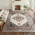 thumbnail image 1 of Newburos Area Rug 8'x10', Non-Slip Machine Washable Rugs for Living Room Bedroom, Low Pile Soft Vintage Print Pattern Indoor Carpet, Khaki, 1 of 11