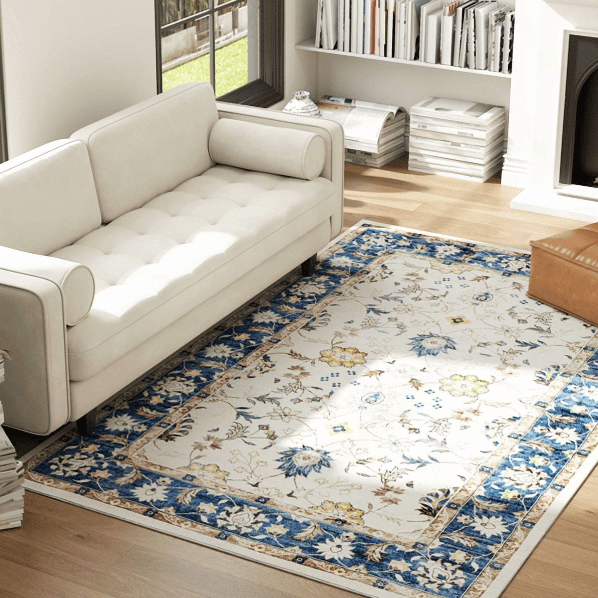 Area Rug 83.9"x59.8" Blue Flannel Soft Non-Slip TPR Backing Machine Washable Rug for Living Room Bedroom