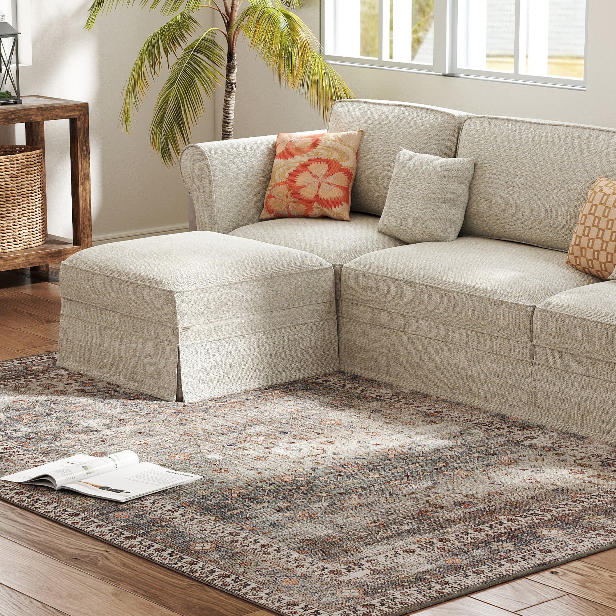Area Rug 83.9"x59.8" Chenille Soft Non-Slip TPR Backing Machine Washable Rug for Living Room Bedroom