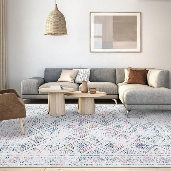 Area Rug 8x10 Washable Rugs for Living Room Soft Large Area Rug Non Slip Vintage Rug Boho Distressed Accent Rug Indoor Low Pile Throw Carpet for Bedroom Nursery Home Office Dining Multi