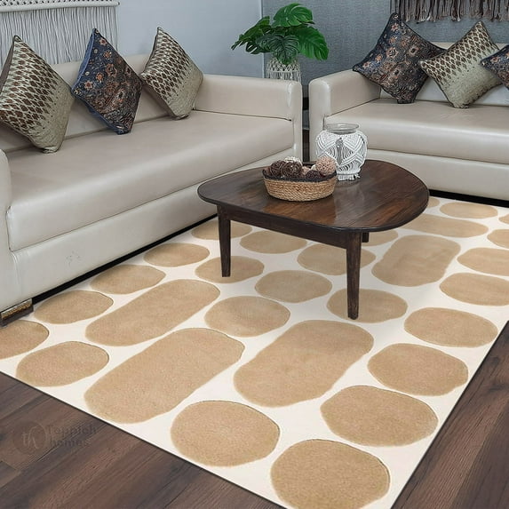 Area Rug 8x13, Handmade Carpet, Beige Color, Wool Rug, Living, Bed, room, Tufted Rugs