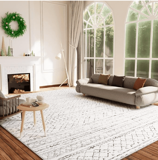 Area Rug - 9*12 Ultra-Thin Washable Rug, Moroccan Living Room Rug, Boho Rug Geometric, Non-Slip Non-Shedding Carpet for Kitchen Bedroom