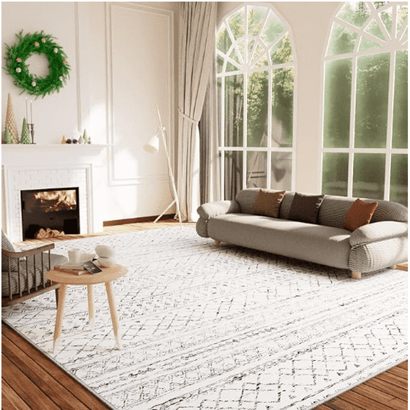 Area Rug - 9*12 Ultra-Thin Washable Rug, Moroccan Living Room Rug, Boho Rug Geometric, Non-Slip Non-Shedding Carpet for Kitchen Bedroom