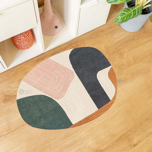 Area Rug 9X10, Geometric Carpet, Hand Tufted Rugs, Bed, Living room, Oval Carpet