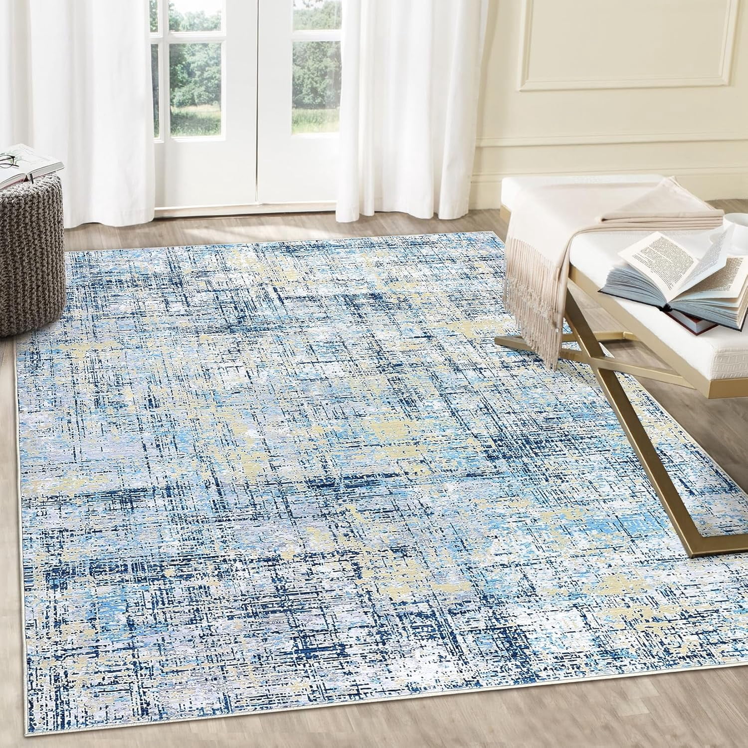 Area Rug 9x12 Abstract Contemporary Area Rugs Non-Slip Washable Rug ...