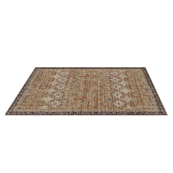 9x12 Area Rug Washable Vintage Rug Non-Slip Soft Carpet Pet Friendly Indoor Rug for Living Room Bedroom Office Brown Green