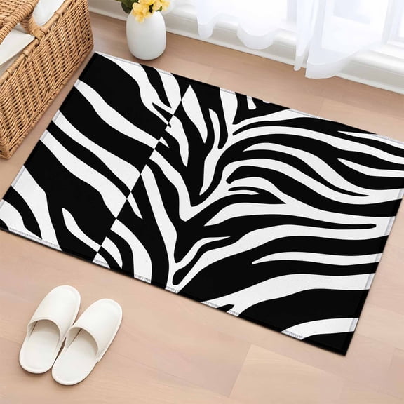 Area Rug Abstract Black White Zebra Stripe Rectangle Area Rugs Washable Rug for Living Room Bedroom Dining Room, Animal Texture Soft Non-slip Floor Carpet 2x3ft