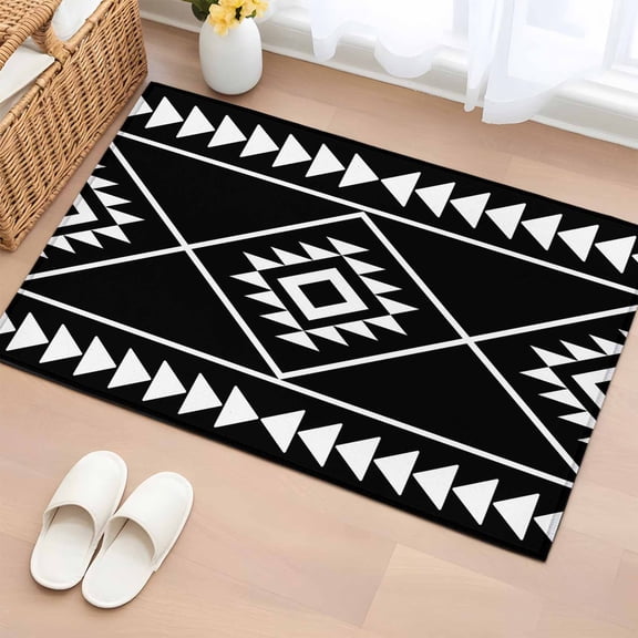 Area Rug Abstract Ethnic Geometric Art Rectangle Area Rugs Washable Rug for Living Room Bedroom Dining Room, Black White Tribal Triangle Soft Non-slip Floor Carpet 2x3ft