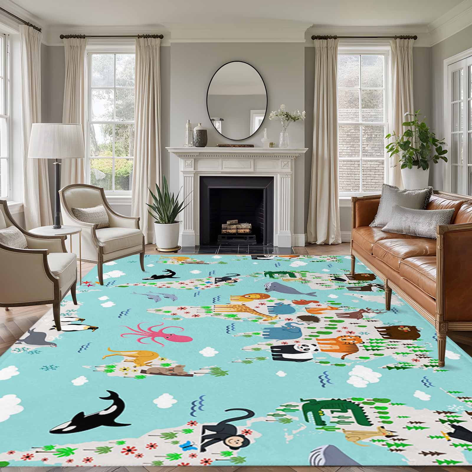 Animal Abyss Rug Area Rug Abstract Map Cartoon Animals Rectangle Area Rugs Washable Rug ...