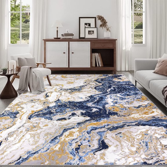 Area Rug Abstract Marble Accent Soft Luxury Carpet for High Traffic Washable Living Room Non Slip Home Decor Kitchen Rug Entryway Hallway Bedroom