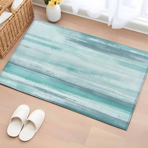 Area Rug Abstract Teal White Ocean Waves Rectangle Area Rugs Washable Rug for Living Room Bedroom Dining Room, Modern Minimalist Art Soft Non-slip Floor Carpet 2x3ft