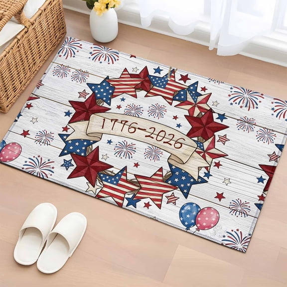Area Rug American 250th Anniversary Rectangle Area Rugs Washable Rug for Living Room Bedroom Dining Room, Red Blue Star Wood Board Soft Non-slip Floor Carpet 2x3ft
