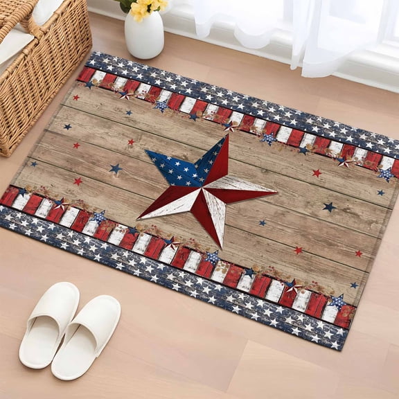 Area Rug American Star Stripe USA Flag Rectangle Area Rugs Washable Rug for Living Room Bedroom Dining Room, Independence Day Wood Board Soft Non-slip Floor Carpet 2x3ft