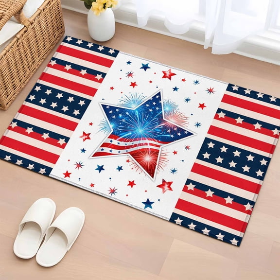 Area Rug Anniversary USA Flag Rectangle Area Rugs Washable Rug for Living Room Bedroom Dining Room, Independence Day Patriotic Soft Non-slip Floor Carpet 2x3ft