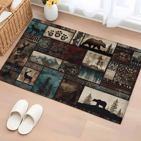 Area Rug Bear Vintage Tribe Geometric Rectangle Area Rugs Washable Rug for Living Room Bedroom Dining Room, Southwest Ethnic Art Soft Non-slip Floor Carpet 2x3ft