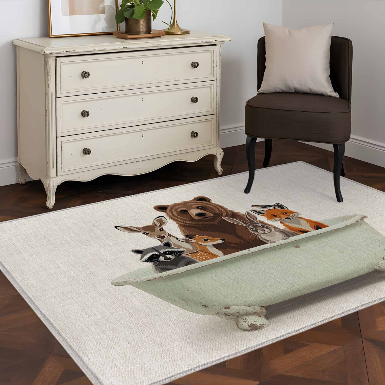 Area Rug Bears Deer Rabbit Rectangle Area Rugs Washable Rug for Living ...