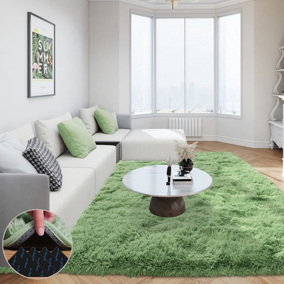 Area Rug For Bedroom 4x6ft For Living Room,Mint Green Fluffy Shaggy Rug Soft Carpets,Non-Slip Stickers Rugs For Bedroom Nursery Independence Day Father'S Day Graduation Season Rug Decor Gift