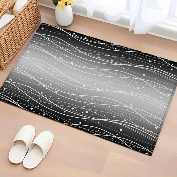 Area Rug Black Gray Waves Gradient Rectangle Area Rugs Washable Rug for Living Room Bedroom Dining Room, Abstract Wave Points Soft Non-slip Floor Carpet 2x3ft