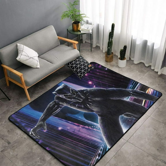 Area Rug Black Panther Living Room Carpet Bedroom 5x3 Feet Rug Flannel Children Crawling Non-Slip Floor Mat For Kids Playroom Garden Entry Home Decor 60x39 Inch