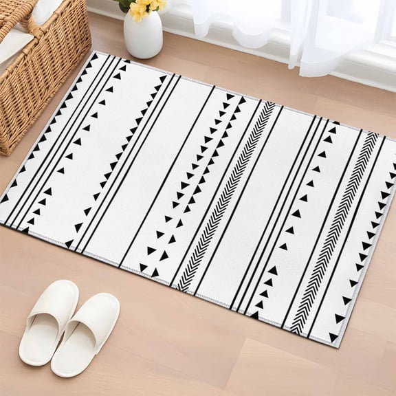 Area Rug Black White Stripes Triangles Boho Style Rectangle Area Rugs Washable Rug for Living Room Bedroom Dining Room, Geometric Abstract Art Soft Non-slip Floor Carpet 2x3ft