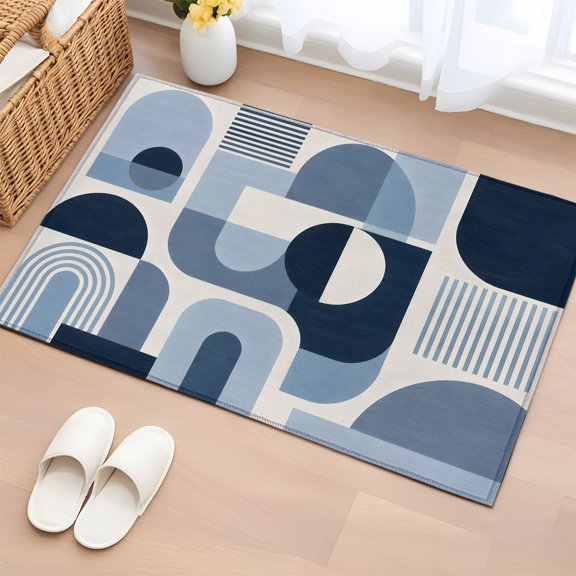 Area Rug Blue Gradient Color Block Rectangle Area Rugs Washable Rug for Living Room Bedroom Dining Room, Abstract Geometric Boho Style Soft Non-slip Floor Carpet 2x3ft