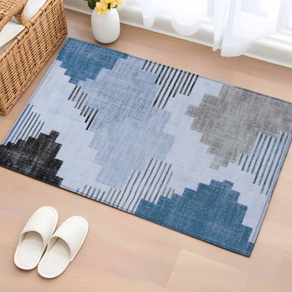 Area Rug Blue Gradient Color Block Rectangle Area Rugs Washable Rug for Living Room Bedroom Dining Room, Stripes Abstract Geometric Soft Non-slip Floor Carpet 2x3ft