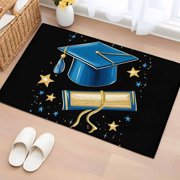 Area Rug Blue Graduation Cap Diploma Rectangle Area Rugs Washable Rug for Living Room Bedroom Dining Room, Gold Stars Soft Non-slip Floor Carpet 2x3ft
