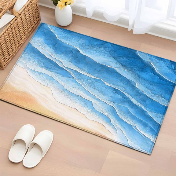 Area Rug Blue Ocean Gradient Waves Rectangle Area Rugs Washable Rug for Living Room Bedroom Dining Room, Summer Beach Coastal Soft Non-slip Floor Carpet 2x3ft