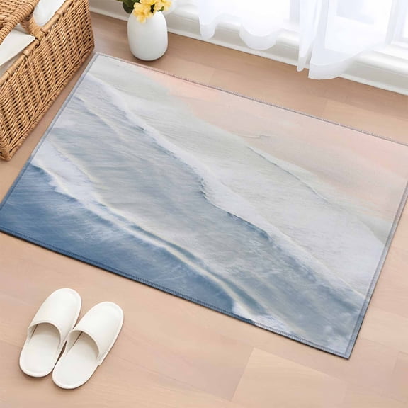 Area Rug Blue Waves Bohemian Beach Sand Rectangle Area Rugs Washable Rug for Living Room Bedroom Dining Room, Summer Coastal Nautical Soft Non-slip Floor Carpet 2x3ft