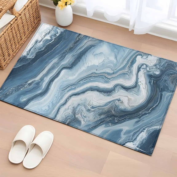 Area Rug Blue White Gradient Waves Rectangle Area Rugs Washable Rug for Living Room Bedroom Dining Room, Abstract Texture Soft Non-slip Floor Carpet 2x3ft