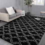 Brochao 5x8 Geometric Shag Area Rug for Living Room, Diamond Indoor Area Rug, Fluffy Carpet Plush Rug, Soft Home Floor Bedroom Carpet, Black