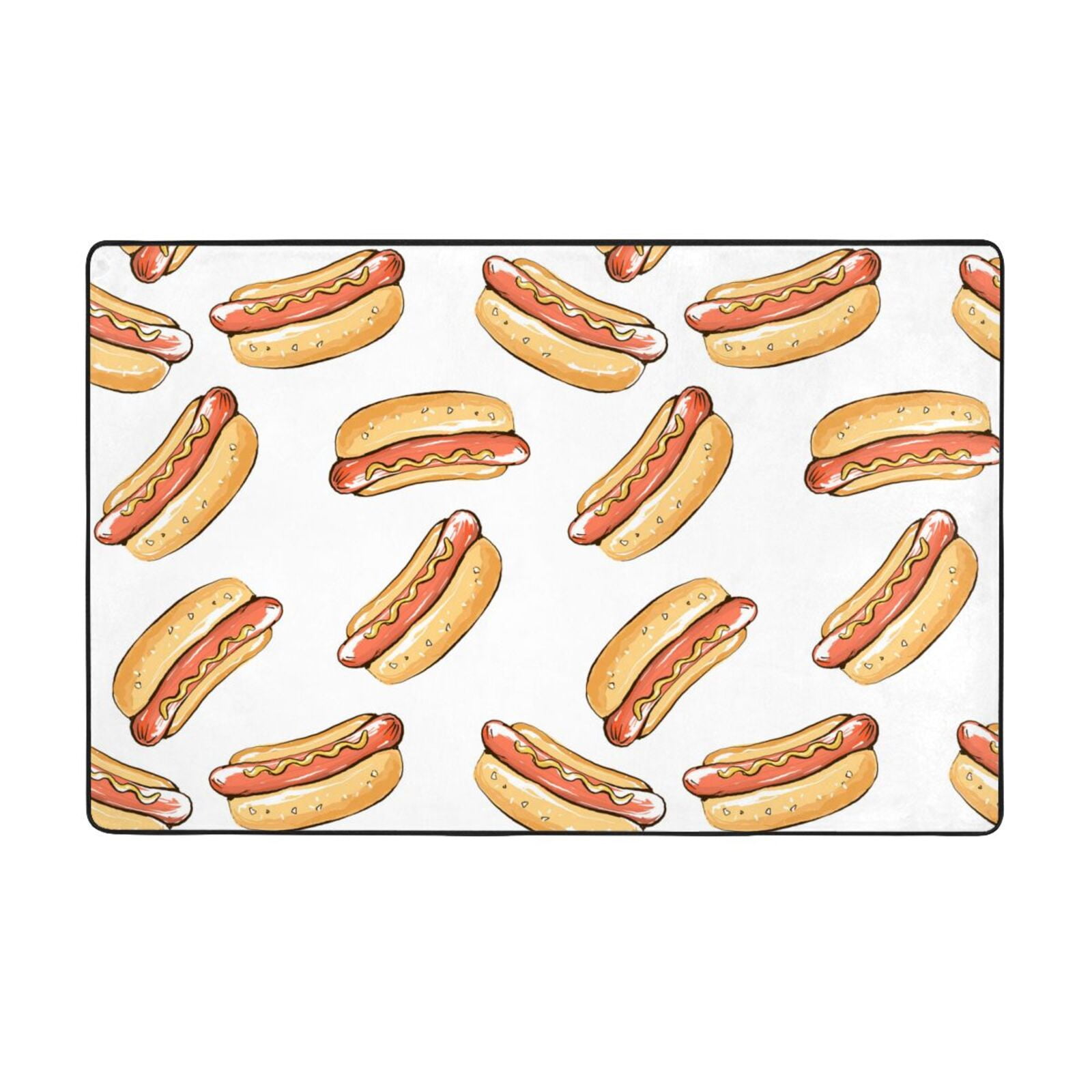 Area Rug Cartoon Hot Dog Print White Throw Rug, Indoor Door Mat, Door