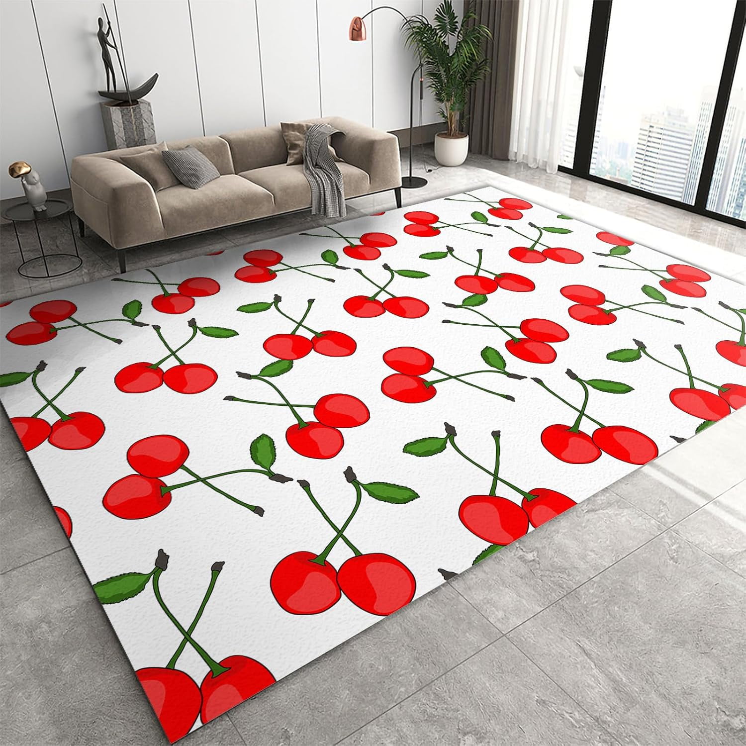 Area Rug Cherry Non Slip Bath Mats, Cute Cartoon Fruits Washable Fine ...